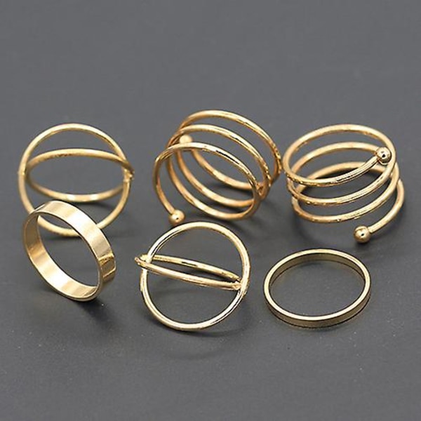 6 stk/sett Dame Golden Tone Stack Plain Slim Band Midi Ring Spiral Knuckle Rings US 6