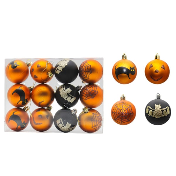 Halloween-koristeet 6cm / 12 maalattua matta muovipalloa, lava-asettelua (6cm Halloween set),