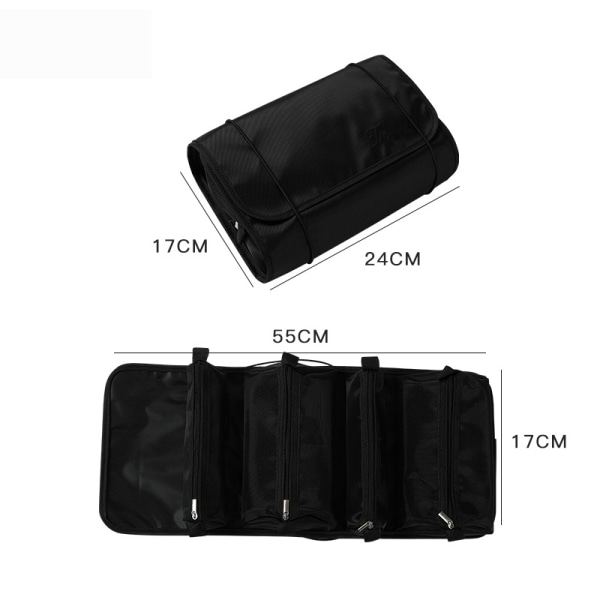Fire-i-ett kosmetikkveske multifunksjonsoppbevaringspose avtagbar reisevaskepose med stor kapasitet (svart)