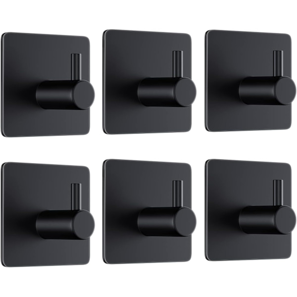 304 krok i rustfritt stål, krok for veggbrakett og krok uten selvklebende spiker *4 (selvklebende svart square)