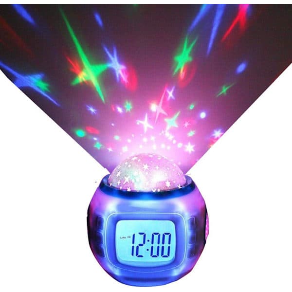 Stjerneprojektor med musik, kalender, timer og termometer