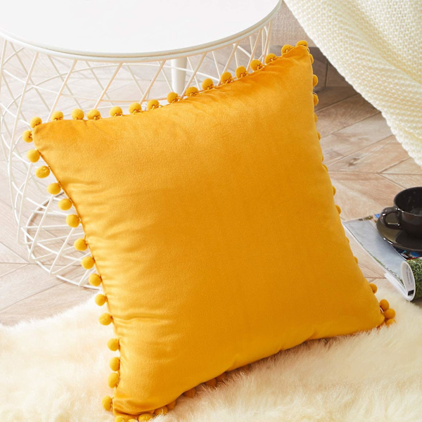 Set med 2 sammetskuddar med pumps Enfärgade kuddfodral Prydnadskuddar Kuddar Sittdynor Prydnadskuddar Soffkuddar för Sof Dark yellow