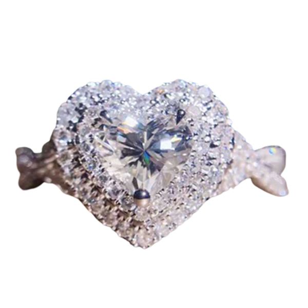 Kvinnor Hjärtformad Strass Ring Mode Legering Circlet Glänsande smycken present US 6