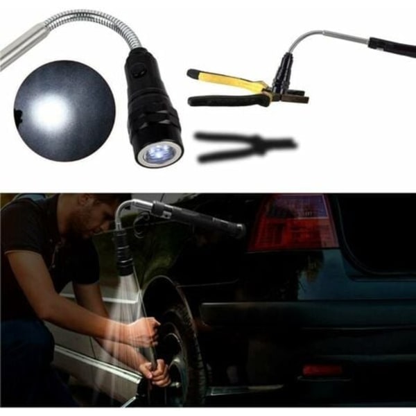 5 kpl magneettinen poimintatyökalu, 1,5/20 lb magneettinen poimintatyökalu ja neliömäinen/pyöreä tarkastuspeili, LED-valo ja 360° Ro