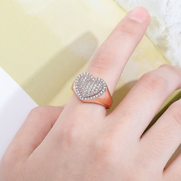 Hip Hop Gull Sølvfarge Hjertering Kobber Iced Out Cubic Zirconia Mote Delikat Smykker Gave Menn Kvinner Silver