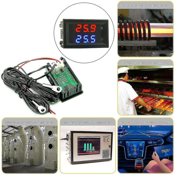 Dc4-28v Högprecision LED-temperaturmätaredetektorsensor Dubbelskärm Digital biltermometer Ntc metall vattentät sond