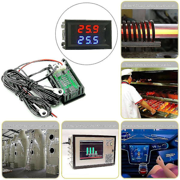 Dc4-28v Høypresisjon LED-temperaturmålerdetektorsensor Dual-display digitalt biltermometer Ntc metall vanntett sonde