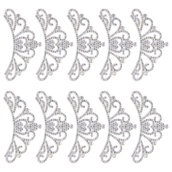 10 stk. Hvit Krone Rhinestone Stoff Applikasjon Lapper 8,3x4,5cm Klestilbehør