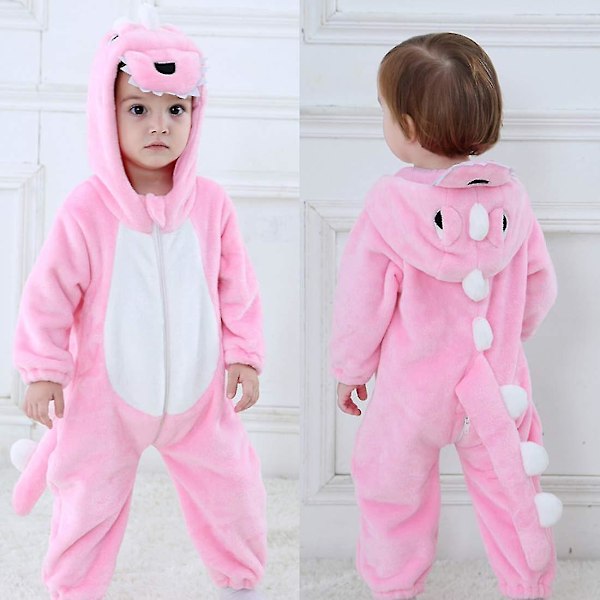 Baby Dinosaur Kostume Børne Sød Hættetrøje Jumpsuit Halloween A-Pink 24-30 Months
