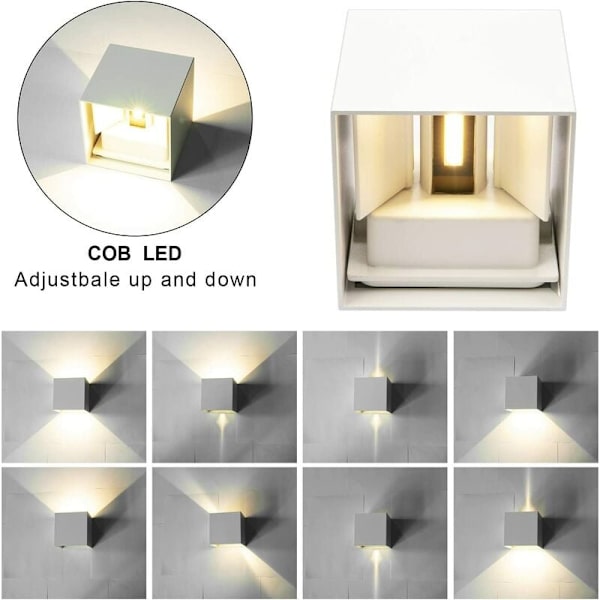 2 stk 1082 Hvid Skal 12W Dæmpbar IP65 Vandtæt LED Væglampe Up Down Design Light 3000K Varm hvid Væglampe,
