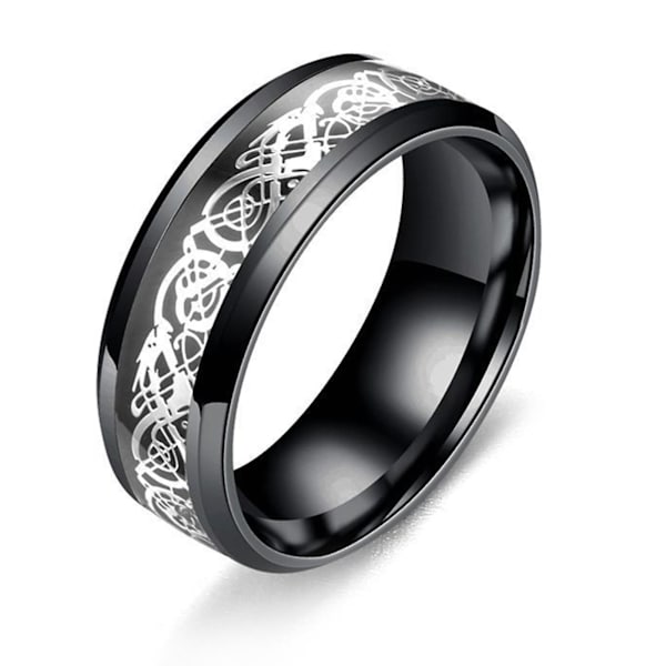 Mote enkle menn lysende drage mønster glødende ring smykker tilbehør Silver-Black US 6
