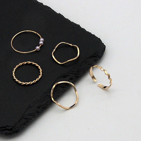 5 st/ set Dam Stapelbar Rhinestone Wave Tunn Midi Ring Knuckle Ring Smycken Tillbehör