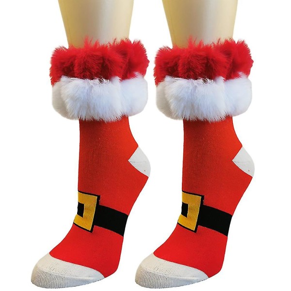 kvinnor Män Jul Xmas Trim Strumpor Nyhet Rolig jultomte Fleece Xmas Socks