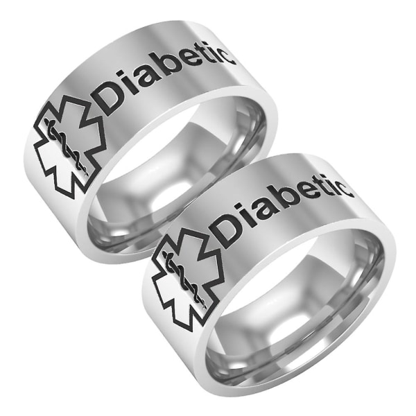 Medicinsk tilstand Alarm Diabetiker Titanium Unisex Band Finger Ring Smykker Gave US 7