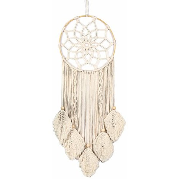 Dreamcatchers Håndvævede drømmefangere til vægdekoration med blade Stort drømmefang til babyværelse soveværelse bryllupBeige, model:Beige