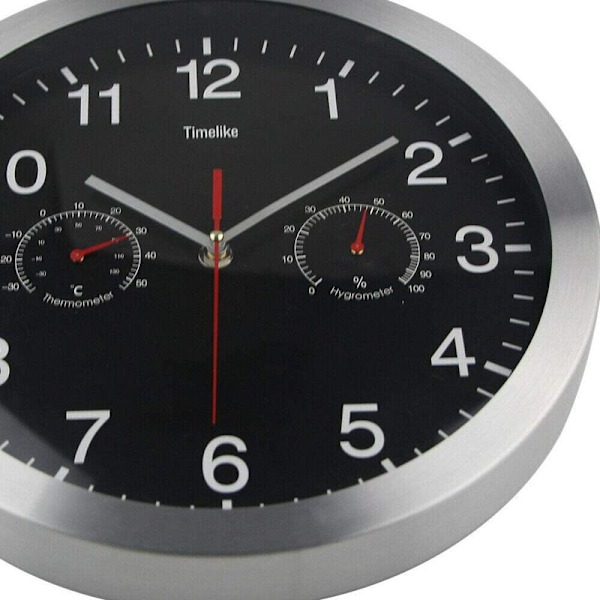 10 tommer plast termohygrometer vægur (sort)