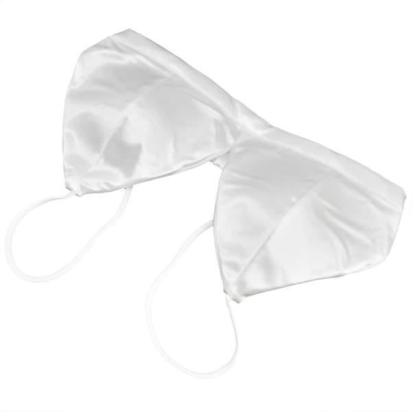 Dambralette i satin, trådlös sovbehå med djup V-ringning, vit