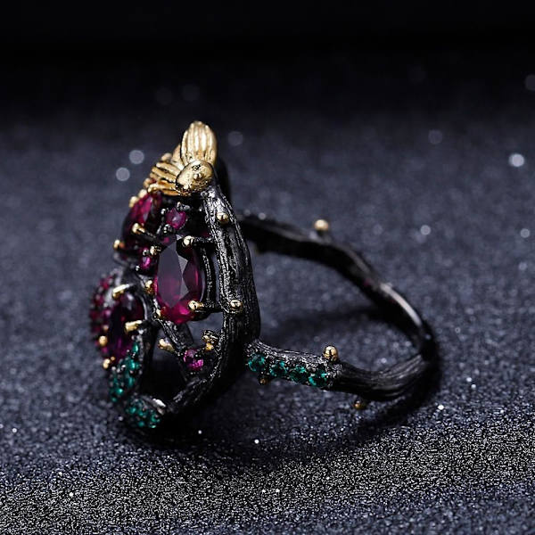 Gothic Faux Ruby Tree Branch Bee Kvinder Finger Ring Party Banket Smykker Gave US 9