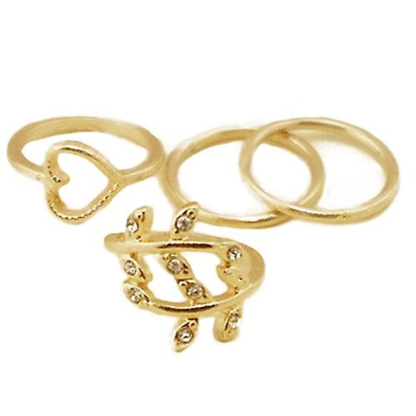 4 stk Damemote Rhinestone Hjerte Bladknoke Midi Band Ringer Smykkesett