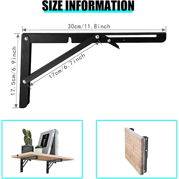 Vikfäste 300 mm Vikbar vägghylla, 2 delar Metall Vikbar konsolfäste, fäste för vägghylla, garagehylla stödram