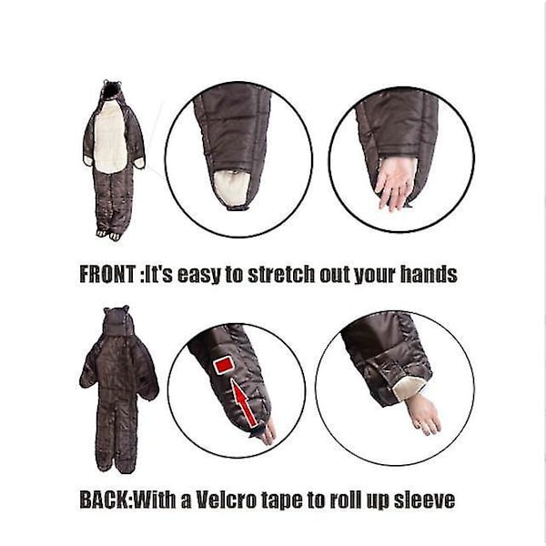 Bärbar sovsäck, ultralätt vindtät sovsäck XL Brown Bear