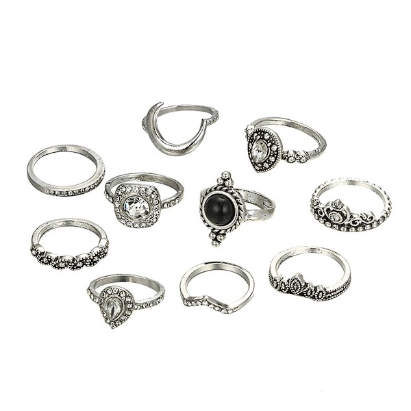 10 stk Vintage Crown Pære Rhinestone Kvinder Knuckle Midi Finger Stabling Ringe