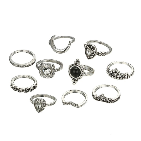 10 stk Vintage Crown Pære Rhinestone Kvinner Knuckle Midi Finger Stable Ringer