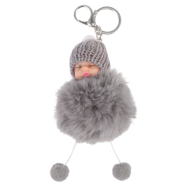Hiuspallo-avaimenperä nukke Hiuspallo-avaimenperä Nukkuva baby Hiuspallo-avaimenperä riipus vaaleanharmaa