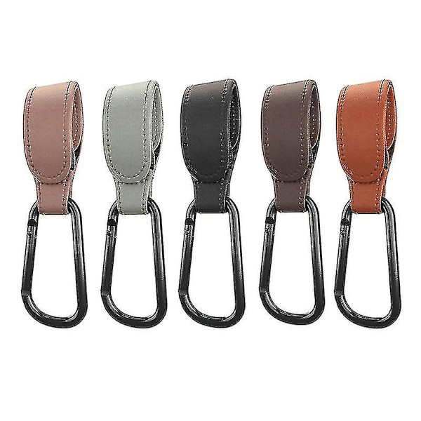 Praktiske barnevognkroker Klemmer Barnevogntilbehør Aluminiumslegering karabinkrok for oppheng av bleievesker Pu-skinn 2pcs Grey