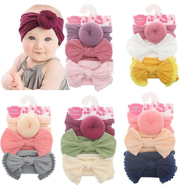 3 stk/sett Baby jente pannebånd Elastiske hårbånd for barn Hår Baby sløyfe frisyre for barn turban 5