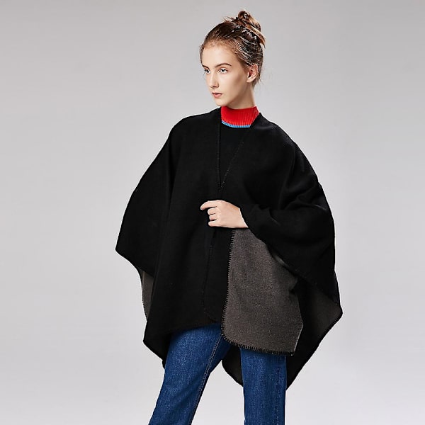 Solid Cashmere Wide Slid Cape, Warm Mono Cape, Plain Cape Red wine