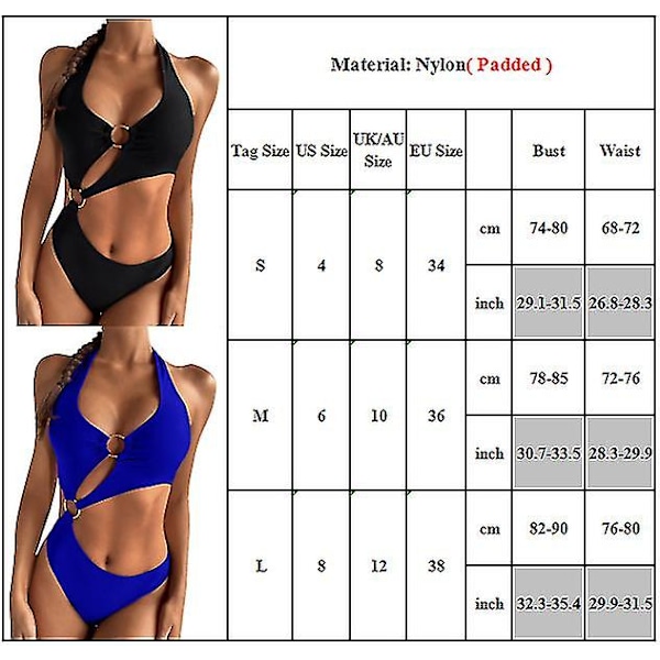 Naisten seksikäs riimu yksiosainen bikinipehmustettu uimapuku