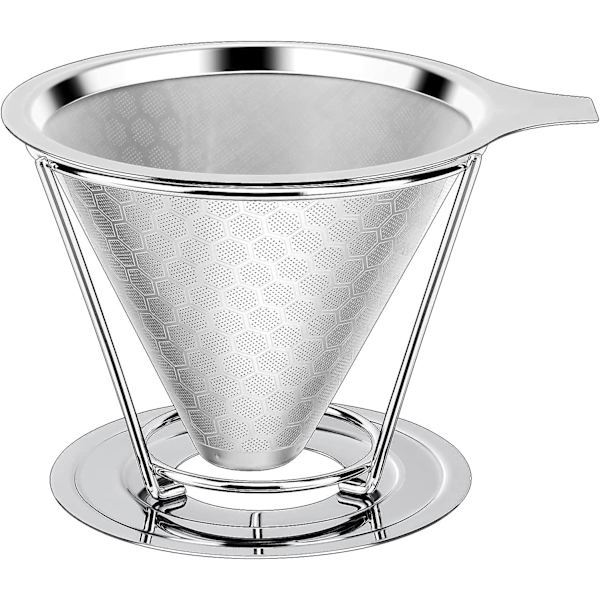Återanvändbara kaffefilter, permanentfilter i rostfritt stål | Dubbla lager precisionsfilterhållare | Handkaffefilter | Kaffedroppare av metallkon för 1