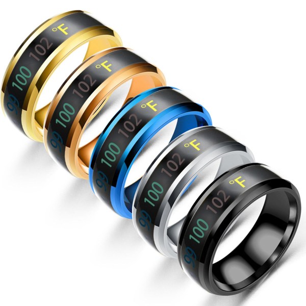 Mode Rostfritt stål Intelligent Temperatur Humör Emotion Feeling Par Ring Golden US 13