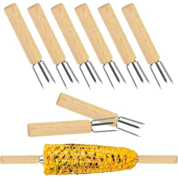 Sett med 10 fruktgafler 3 maisspyd spisse maisspyd med rustsikkert trehåndtak - 10 * 1,5 cm
