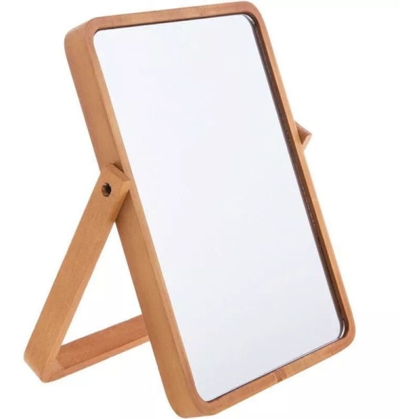 Træbordspejl Makeup-spejl Bordspejl med stativ Folde HD rektangel Fritstående badeværelsesspejl Skrivebordsspejl med stativ (gul),