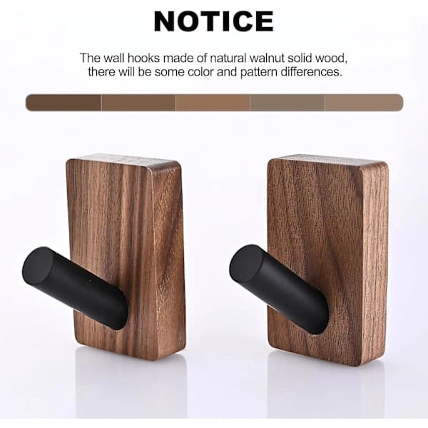 2-pack Wooden Wall Hooks for Hanging, Self-Adhesive & Wall-Mounted Boho Decorative Walnut Wood Hooks for Towel Clothes Blanket Hat Backpack R