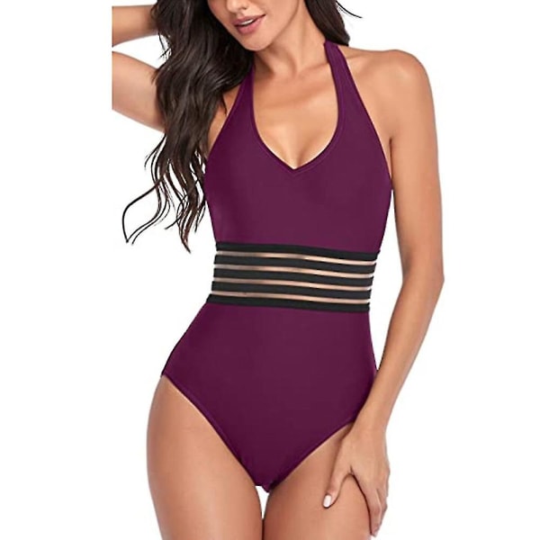 Naisten riimukaula Monokini Swimsuit Bandage Beach Swimwear Wine Red M