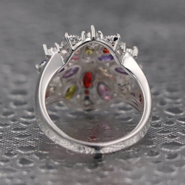 Kvinnor Flerfärgad Cubic Zirconia Inlagd Ring Bröllop Engagemang Smycken Present US 10