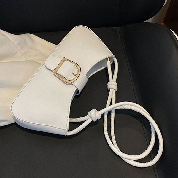 Elegant Justerbar PU Läder Dam Axelväska i Vintage Stil - Vit Handväska med Rem