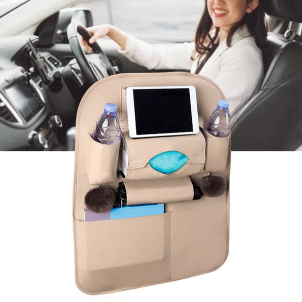 Beige Multi Pocket Autostolsryg Organiser