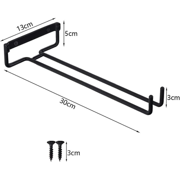 Vinglassstativ Sett med 2 hengende glassholder Stålgods glassholder for hylle Hengende glassstativ under skap Vinglassstativ Svart, med skruer