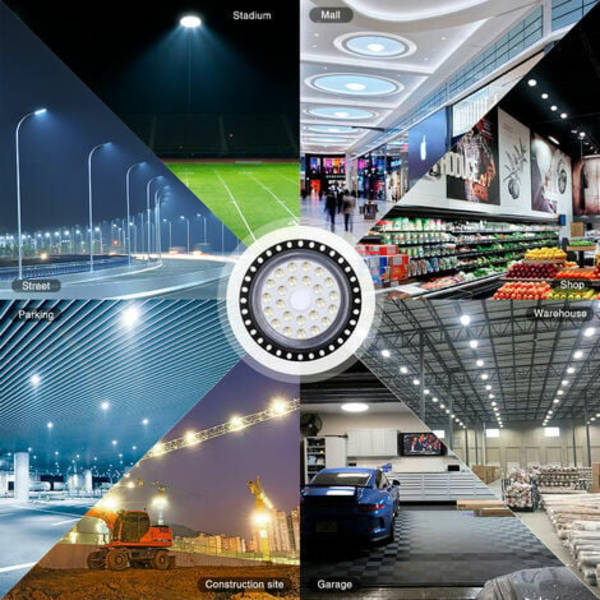 200W LED UFO 20000LM,Kartokner LED Floodlight Industriel LED-lampe Udendørs Cool White 6000K-6500K, IP65 Ultra-tynd Høj B