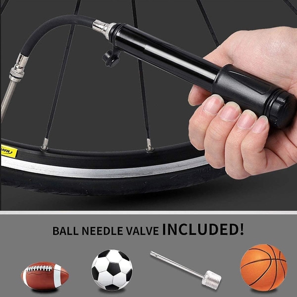 Cykelpump, mini bärbar handcykelpump, 100psi aluminiumlegering cykelhandpump med nål och stöd