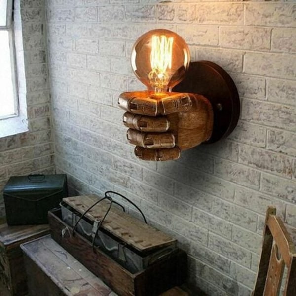 Væglys hånd Hand Right Fist Loft stil industriel antik kreativ lampe til restaurant bar cafe harpiks soveværelse decora