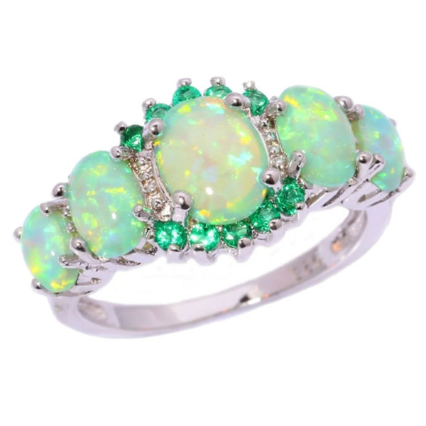 Kvinnor Ring Geometrisk Faux Gem Smycken galvanisering Bright Luster Ring för bröllop Green US 6