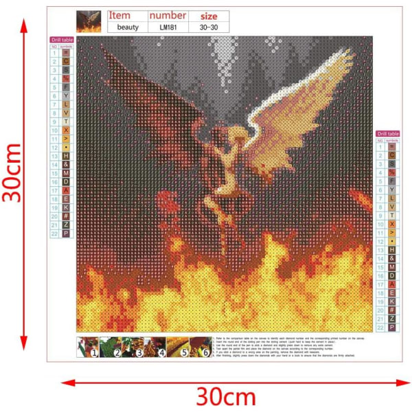 Angel and Devil Character Wings Diamond Painting on Fire, Diamond Painting Kit-30*30cm,