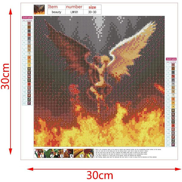 Enkelin ja paholaisen hahmosiivet, diamond painting tulessa, diamond painting 30*30 cm,