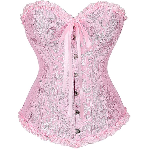 Goottilaiset korsetit Top Bustiers Overbust Satiini Seksikäs puku Korsetti Korsetti Vintage Flower Lace Bridal Plus Size Korsett Women Pink XXXL
