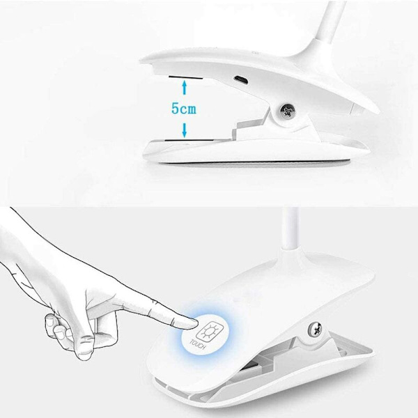 Sänglampa för barn med dimbar läsklämma, skrivbordslampa för barn med flexibel hals och USB -uppladdningsbar läsare för studier och arbete, Macaroon W